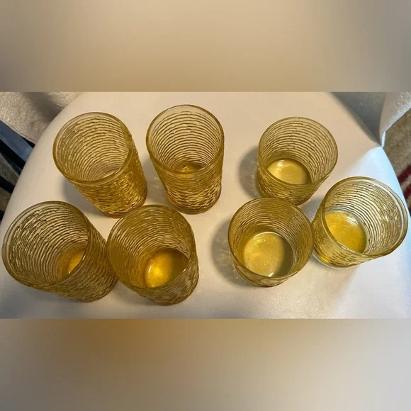 Vintage Anchor Hocking Gold Highball Tumbler 4 Piece Set With 3 Juice Glasses - Picture 4 of 10